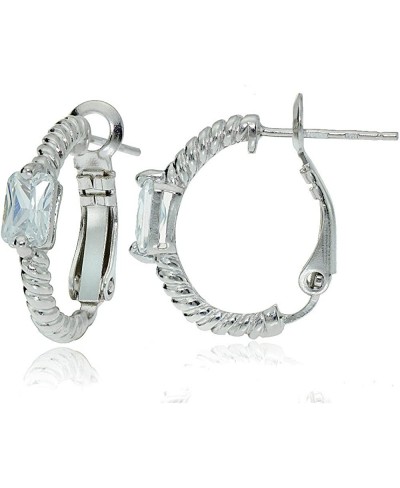 Sterling Silver Cubic Zirconia Rectangle Oval J-Hoop Earrings $20.87 Hoop