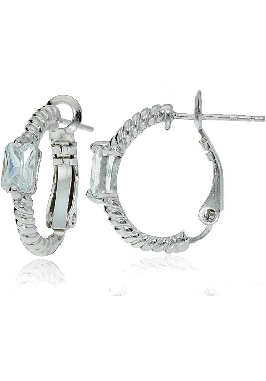 Sterling Silver Cubic Zirconia Rectangle Oval J-Hoop Earrings $20.87 Hoop