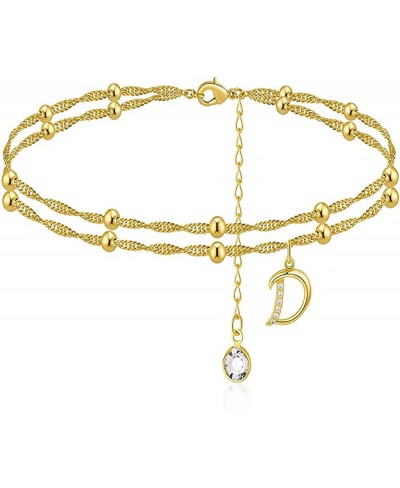 Initial Ankle Bracelets 14K Gold Plated Crystal Double Layered Beaded A-Z Alphabet Ankle Bracelets for Women Teen Girls Jewel...