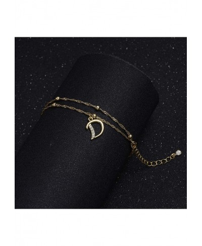 Initial Ankle Bracelets 14K Gold Plated Crystal Double Layered Beaded A-Z Alphabet Ankle Bracelets for Women Teen Girls Jewel...