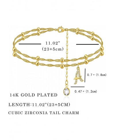 Initial Ankle Bracelets 14K Gold Plated Crystal Double Layered Beaded A-Z Alphabet Ankle Bracelets for Women Teen Girls Jewel...