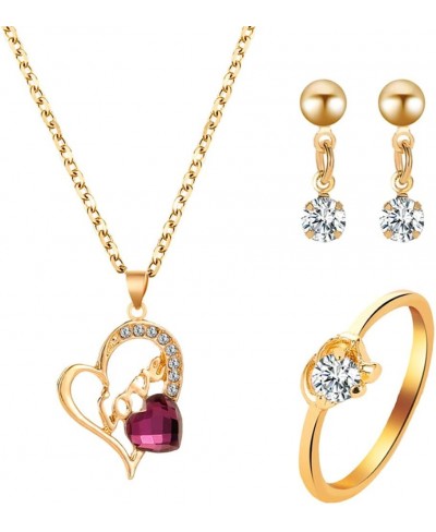 Love Heart Pendant Necklace Rhinestone Inlaid Earrings Ring Women Jewelry Set Unique Temperament Ring $8.20 Jewelry Sets