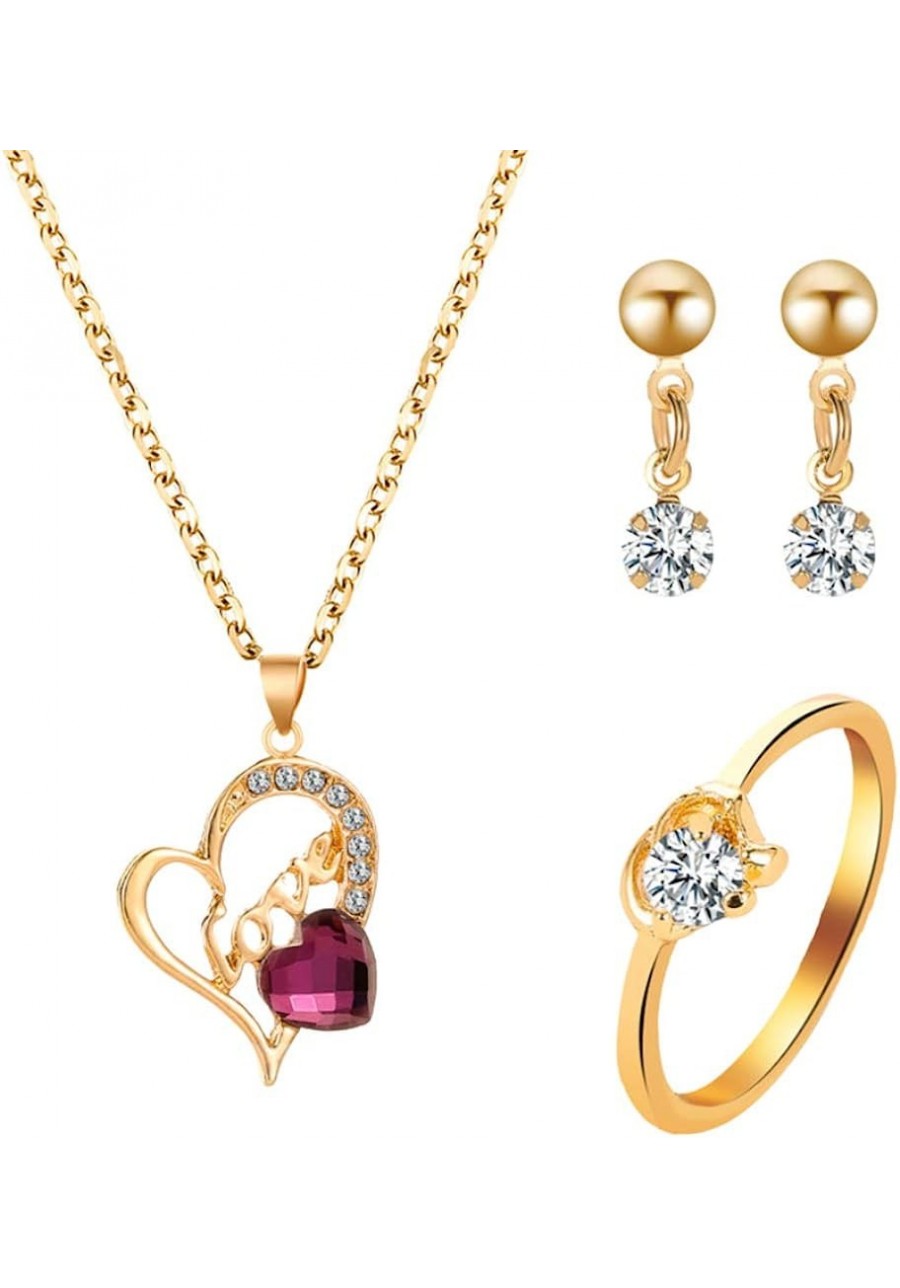 Love Heart Pendant Necklace Rhinestone Inlaid Earrings Ring Women Jewelry Set Unique Temperament Ring $8.20 Jewelry Sets