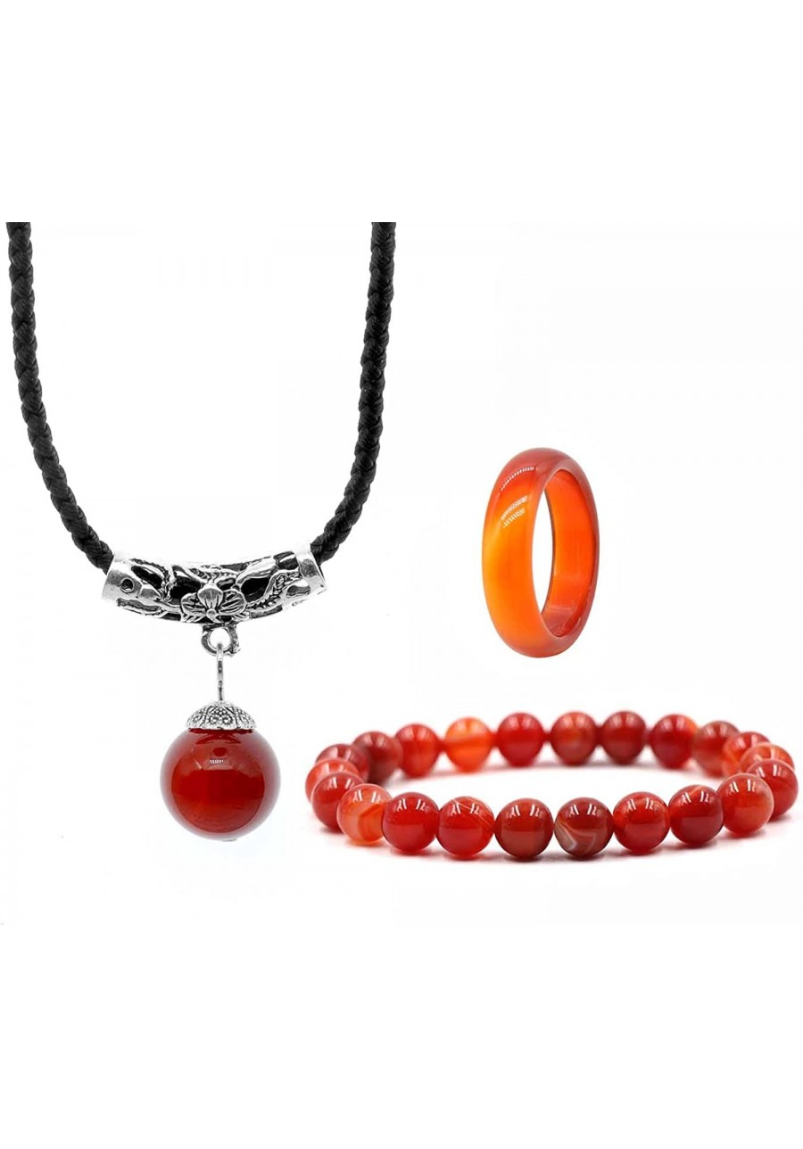 Carnelian Crystal Necklace for Women Men Healing lucky Red Carnelian Rings 8mm Relieve Anxiety Gemstone Bracelet for Root Cha...