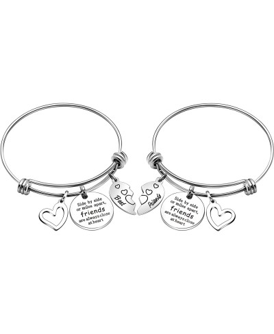 Charm Expandable Best Friend Bangles Bracelets for 2 Women Teen Girls Side by Side or Miles Friends are Always Close at Heart...