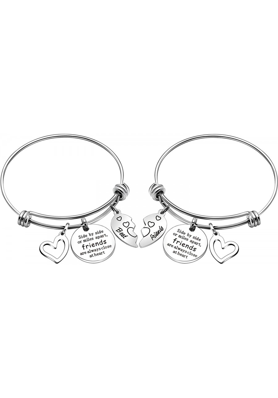 Charm Expandable Best Friend Bangles Bracelets for 2 Women Teen Girls Side by Side or Miles Friends are Always Close at Heart...