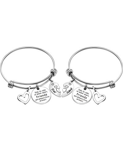 Charm Expandable Best Friend Bangles Bracelets for 2 Women Teen Girls Side by Side or Miles Friends are Always Close at Heart...