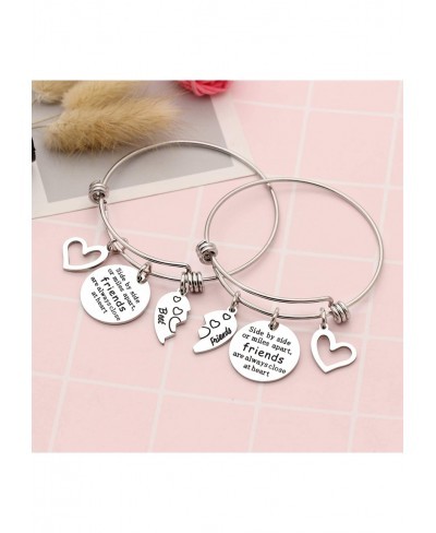 Charm Expandable Best Friend Bangles Bracelets for 2 Women Teen Girls Side by Side or Miles Friends are Always Close at Heart...