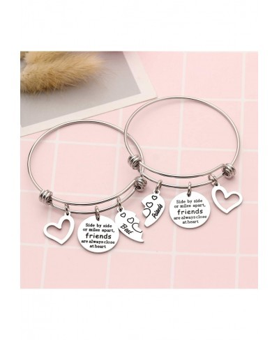 Charm Expandable Best Friend Bangles Bracelets for 2 Women Teen Girls Side by Side or Miles Friends are Always Close at Heart...