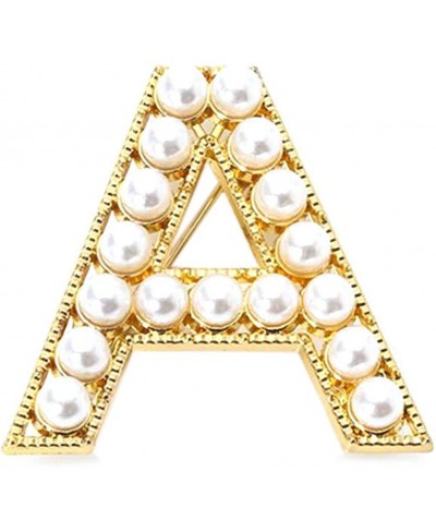 Brooch Pins for Women Elegant Faux Pearl Beaded Uppercase Letter Brooch Pin Suit Lapel Badge (A) $6.50 Brooches & Pins