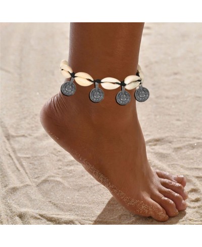 Bohe Shell Anklet White Coin Adjustable Ankle Bracelets Beach Summer Anklets Chain Jewelry for Women and Girls $9.39 Anklets