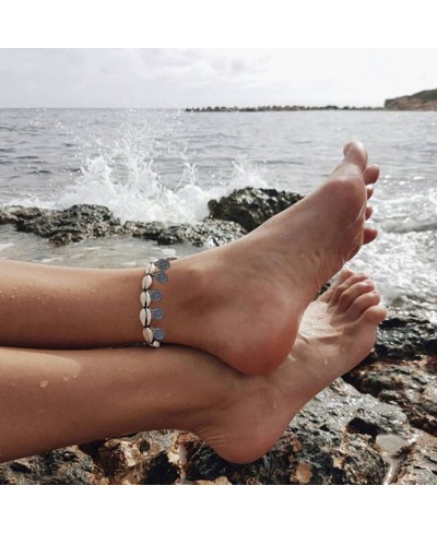 Bohe Shell Anklet White Coin Adjustable Ankle Bracelets Beach Summer Anklets Chain Jewelry for Women and Girls $9.39 Anklets