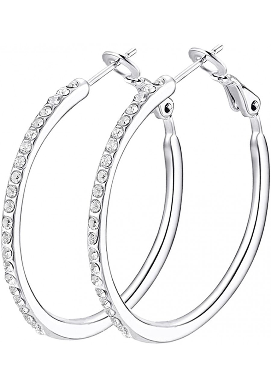 Hoop Earrings Cubic Zirconia White Gold Plated Rhinestone Hoop Earrings for Women Girls Jewelry Earrings $12.25 Hoop