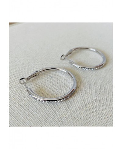 Hoop Earrings Cubic Zirconia White Gold Plated Rhinestone Hoop Earrings for Women Girls Jewelry Earrings $12.25 Hoop