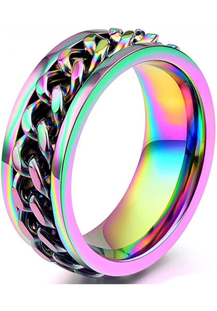 8mm Colorful Chain Design Stainless Steel Spins Rings for Unisex Wedding Bands Ring $15.13 Wedding Bands