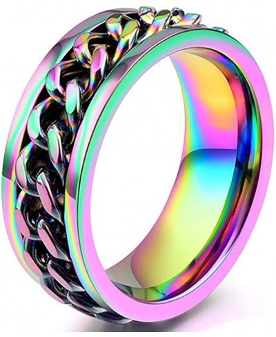 8mm Colorful Chain Design Stainless Steel Spins Rings for Unisex Wedding Bands Ring $15.13 Wedding Bands