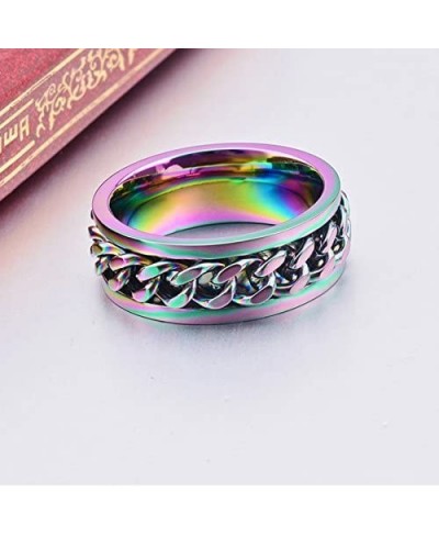 8mm Colorful Chain Design Stainless Steel Spins Rings for Unisex Wedding Bands Ring $15.13 Wedding Bands