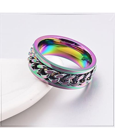 8mm Colorful Chain Design Stainless Steel Spins Rings for Unisex Wedding Bands Ring $15.13 Wedding Bands