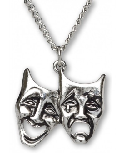 Comedy Tragedy Masks for Drama Theater and Actors Silver Finish Pewter Pendant Necklace $12.19 Pendant Necklaces