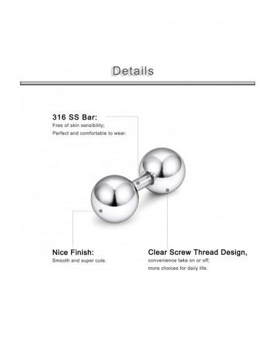 3PCS 14G Stainless Steel Externally Threaded Straight Barbell Tragus Ring Cartilage Jewelry w 6mm 8mm 10mm Big Balls $10.11 P...