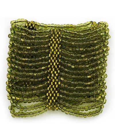 Wide Olive Green Glass Bead Flex Bracelet - up to 19cm wrist $21.41 Stretch