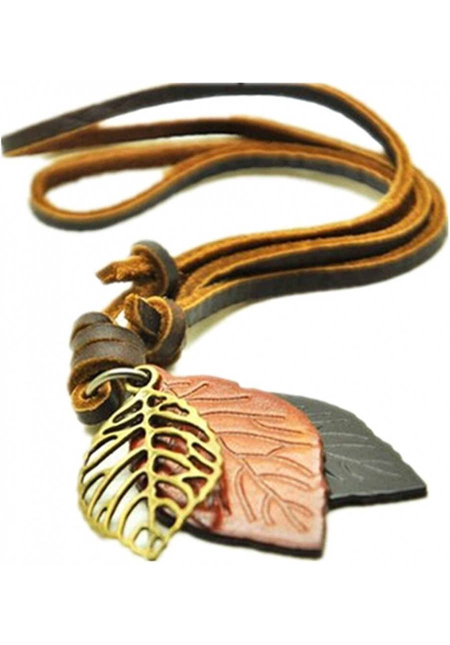 Brown Real Leather and Tree Leaf Pendant Adjustable Womens Necklace Pl2618 $9.79 Pendants & Coins