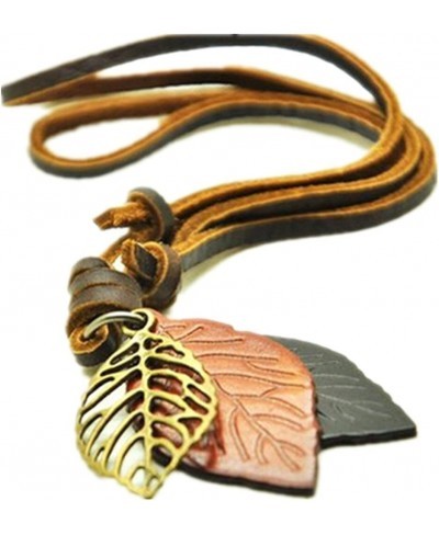 Brown Real Leather and Tree Leaf Pendant Adjustable Womens Necklace Pl2618 $9.79 Pendants & Coins