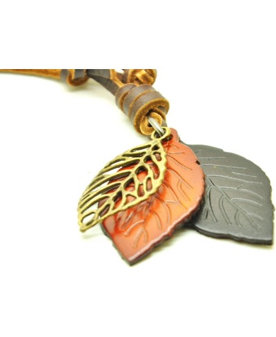 Brown Real Leather and Tree Leaf Pendant Adjustable Womens Necklace Pl2618 $9.79 Pendants & Coins