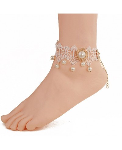 Lace Anklets Sexy Beads Foot Sandal Beach Wedding Jewelry Lace Ankle Bracelet for Women Girls White $6.81 Anklets