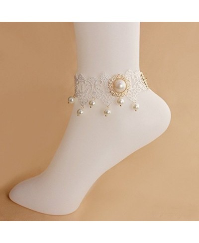 Lace Anklets Sexy Beads Foot Sandal Beach Wedding Jewelry Lace Ankle Bracelet for Women Girls White $6.81 Anklets