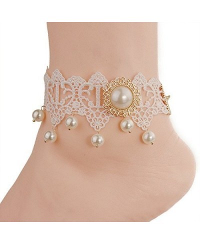 Lace Anklets Sexy Beads Foot Sandal Beach Wedding Jewelry Lace Ankle Bracelet for Women Girls White $6.81 Anklets