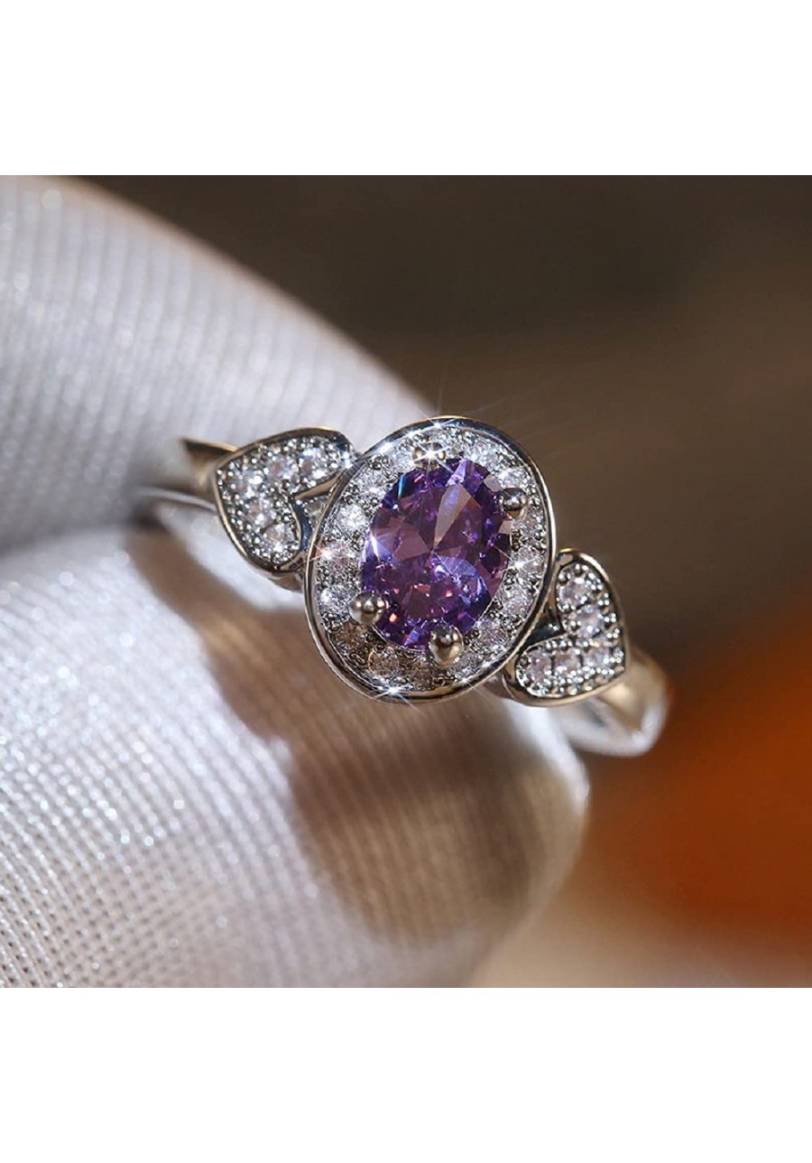 S925 Sterling Silver Vintage Amethyst Diamond Ladies Ring Heart-Shaped pavé Cubic Zirconia Ring Gorgeous CZ Diamond Ring Eter...