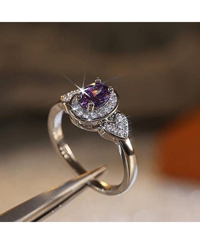 S925 Sterling Silver Vintage Amethyst Diamond Ladies Ring Heart-Shaped pavé Cubic Zirconia Ring Gorgeous CZ Diamond Ring Eter...