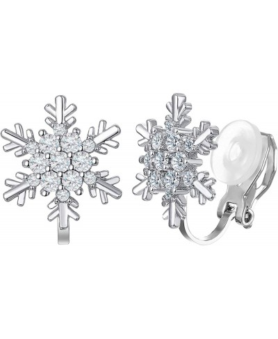 Winter Snowflake Cubic Zirconia Clip On Non Pierced Earrings CZ For Women Girls $15.74 Clip-Ons