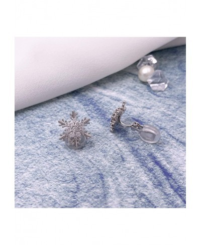 Winter Snowflake Cubic Zirconia Clip On Non Pierced Earrings CZ For Women Girls $15.74 Clip-Ons