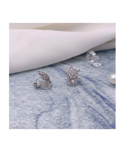 Winter Snowflake Cubic Zirconia Clip On Non Pierced Earrings CZ For Women Girls $15.74 Clip-Ons