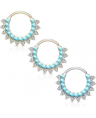 Turquoise & CZ Double Lined Bendable Hoops for Ear Cartilage Daith Nose Septum (Sold Per Piece) $18.03 Piercing Jewelry