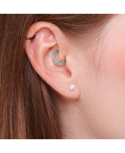 Turquoise & CZ Double Lined Bendable Hoops for Ear Cartilage Daith Nose Septum (Sold Per Piece) $18.03 Piercing Jewelry