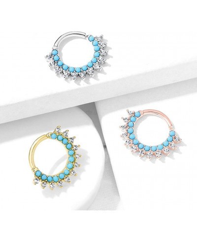 Turquoise & CZ Double Lined Bendable Hoops for Ear Cartilage Daith Nose Septum (Sold Per Piece) $18.03 Piercing Jewelry