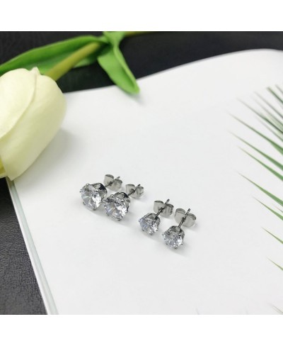 6 Pairs Silver Zircon Stone Ear Studs Set / 3-8mm Clear AAA Gemstone Pierced Earrings/Unisex Allergy Free Copper Bling Ear Na...