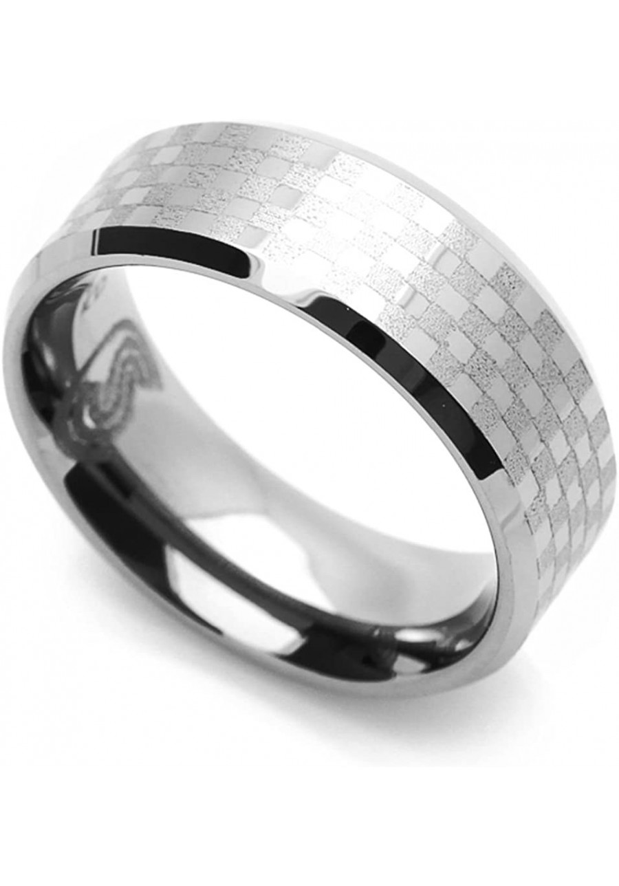 8MM Comfort Fit Tungsten Carbide Wedding Band Checker Bord Pattern Flat Ring (7 to 14) $29.13 Wedding Bands