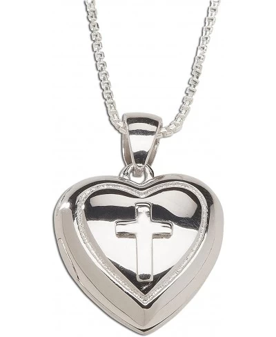 Girl's Sterling Silver Cross Heart Locket Necklace $30.51 Lockets