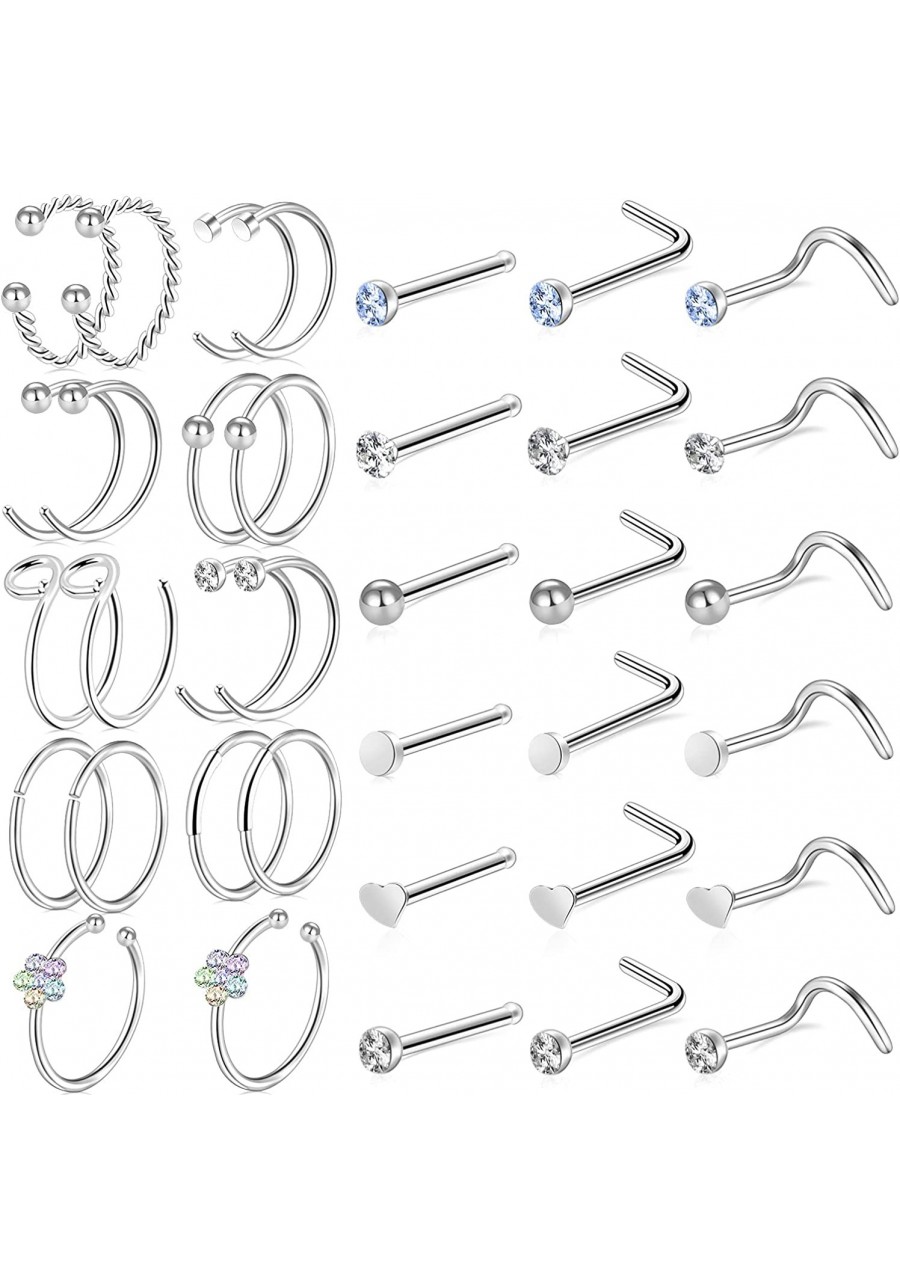 36 Pcs 20G Nose Rings for Women Nose Piercings Jewelry Nose Rings Hoops L Shape Nose Studs Screw Hypoallergenic Nostril Surgi...