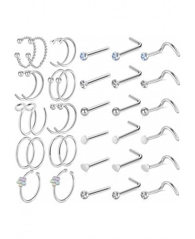 36 Pcs 20G Nose Rings for Women Nose Piercings Jewelry Nose Rings Hoops L Shape Nose Studs Screw Hypoallergenic Nostril Surgi...