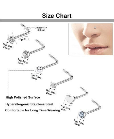 36 Pcs 20G Nose Rings for Women Nose Piercings Jewelry Nose Rings Hoops L Shape Nose Studs Screw Hypoallergenic Nostril Surgi...