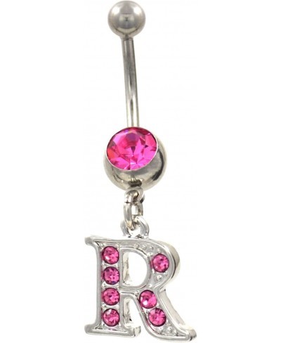 Initial Letter R Pink Gem Decorated Belly Button Ring $12.96 Piercing Jewelry