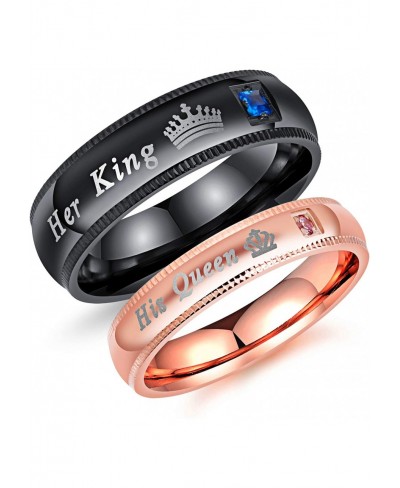 Titanium Steel Couple Rings His Queen & Her King Cubic Zirconia Promise Rings Wedding Engagement Bands $9.22 Promise Rings