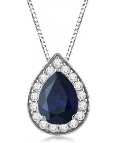 Pendant Necklace 18" Box Chain Sterling Silver 7x5 MM Pear Created Blue Sapphire and Round Created White Sapphire $33.44 Pend...