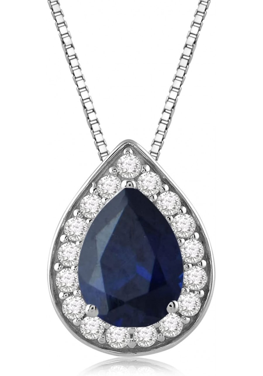 Pendant Necklace 18" Box Chain Sterling Silver 7x5 MM Pear Created Blue Sapphire and Round Created White Sapphire $33.44 Pend...