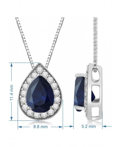 Pendant Necklace 18" Box Chain Sterling Silver 7x5 MM Pear Created Blue Sapphire and Round Created White Sapphire $33.44 Pend...